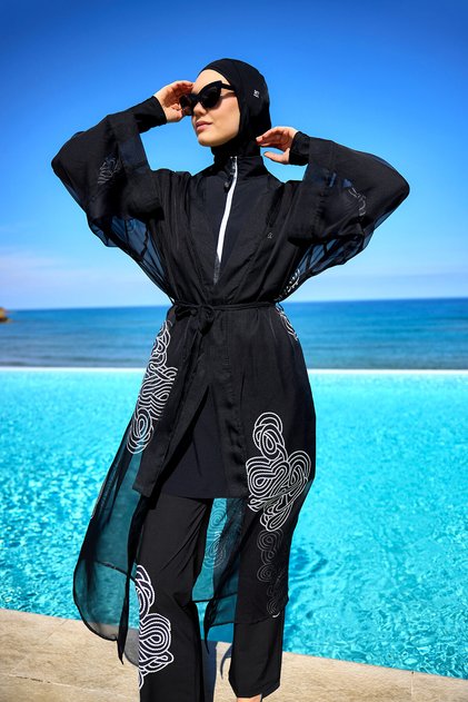 Black Full Length Tulle Kimono Kaftan P2515
