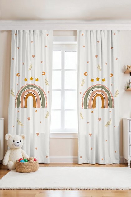 Starry Rainbow Patterned Children's Baby Room Background Curtain (Single Wing Pricing)