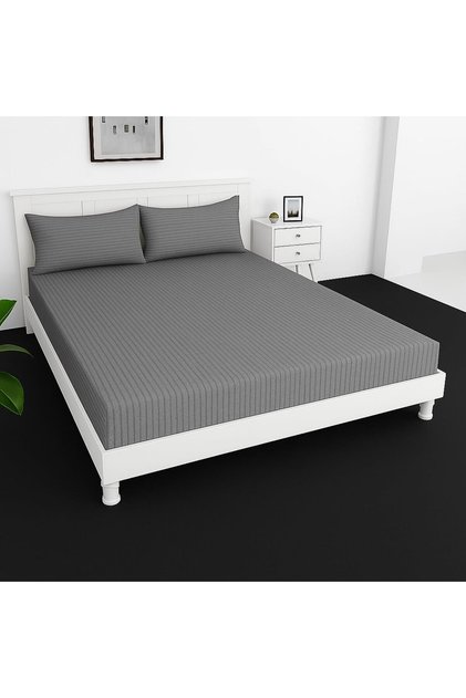 Extra Deep Fitted Elastic Bedsheet Set With Pillow Covers (Grey, Super king (200x200+30CM))
