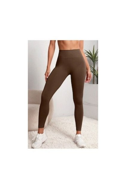 Colanți modelatori lungi de sală, cu talie înaltă, push-up, culoare nud, M