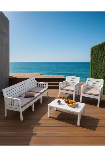 Ada 3+1+1+S Bahçe Takımı / Balkon - Bahçe - Teras Mobilyası - Beyaz