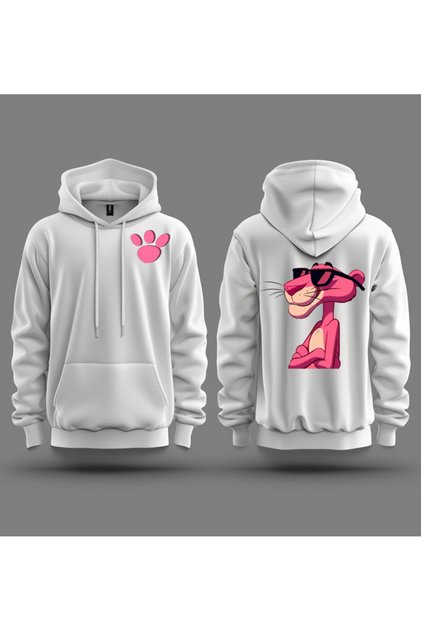 New Season Pink Panther Printed 3 Thread Cotton Hooded Sweatshirt Sebesta Fashion