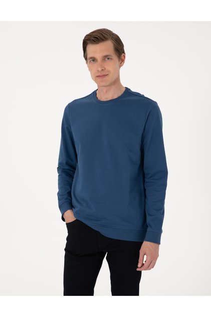 Light Navy Blue 2 Thread Regular Fit Crew Neck Basic Sweatshirt 50314054-Vr059