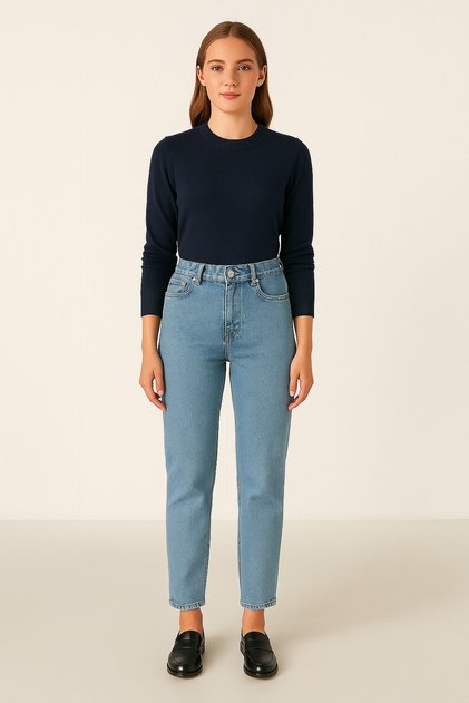 Livia Women's Blue High Waist Lycra Fit Casual Mom Jean Denim Pants Boyfriend
