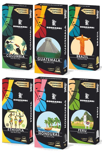 Nespresso Compatible Aluminum Capsule Coffee Brazil Ethiopia Colombia Guatemala Peru Honduras Blend