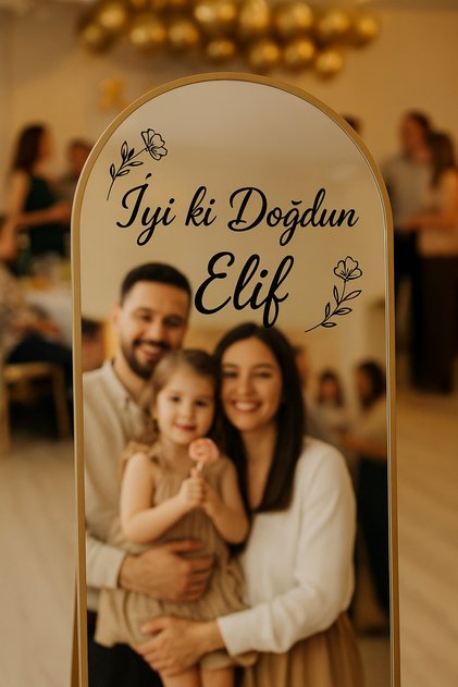 Kişiye Özel Ayna Sticker – Doğum Günü İyi Ki Doğdun Yazısı ve Uygulama Talimatlı