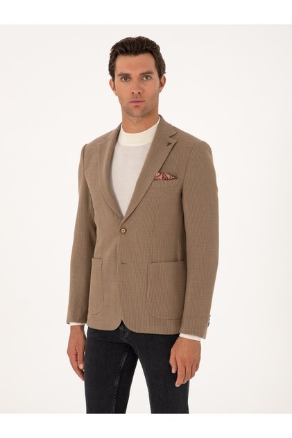 Beige Slim Fit Wool Blend Textured Jacket 50310768-Vr011