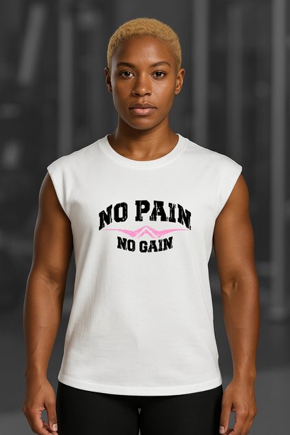 White Printed Sports Tank Top Crew Neck Cotton Sleeveless Tank Top No Pain Women
