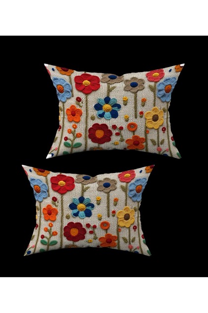 Gift Set of 2 Throw Pillow Cases in Digital Printed Blue Yellow Red Colors 30X50