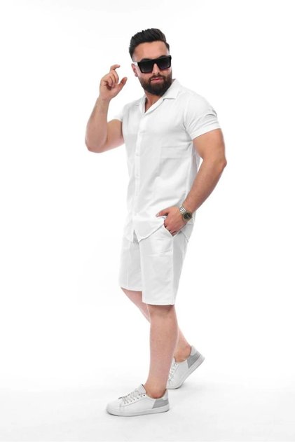Keten White Color Slim Fit Men's Shorts - Shirt Bottom Top Set