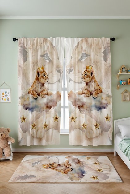 Baby King Lion Patterned Children's Baby Room Background Curtain (Single Wing Pricing)