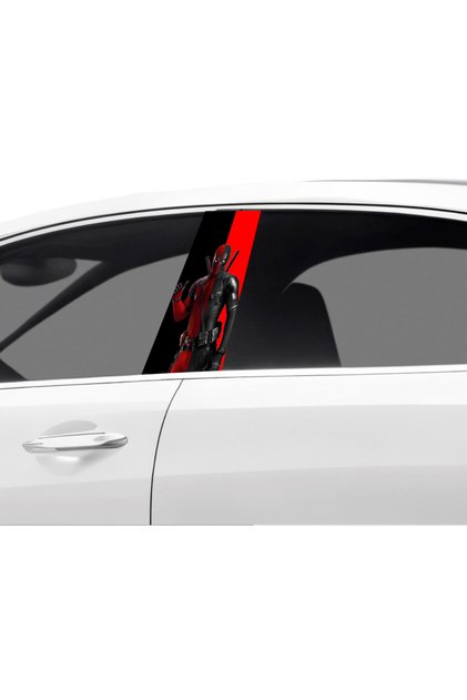 Car Door Post Covering Foil Deadpool Patterned (Right Left Set) (2 Pieces) - 22X50 cm