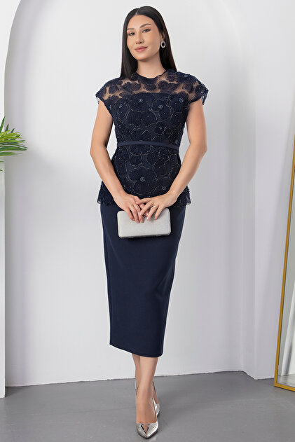 Tulle Atlas Belt Dress with Beaded Top Bal144
