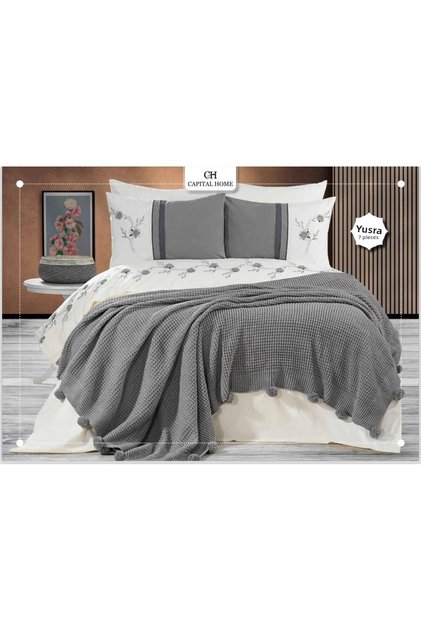 Double Bedding Set with Knitted Blanket 7 Pieces
