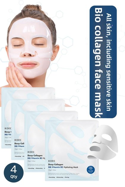 Bio Collagen Transparenting Natural Skin Mask Instant Brightening Moisturizing Korean Mask Ha Vitamin B5 4Pcs
