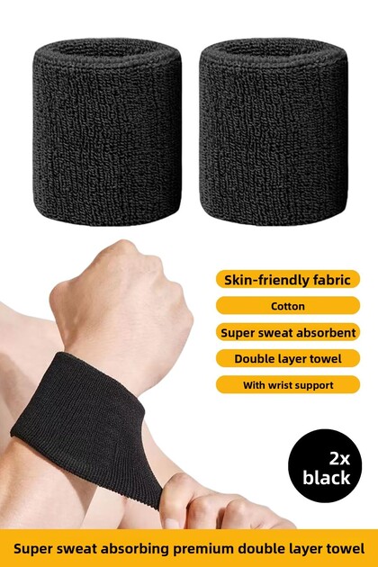 2Pcs Super Sweat Absorbing Premium Double Layer Towel Wristband Athlete Wristband for Tennis Basketball Football