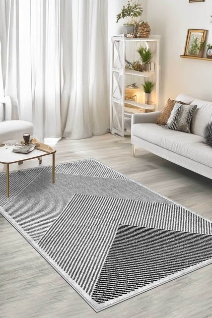 Dijital Yıkanabilir Kaymaz Gri Antrasit Salon Halısı Mutfak Halısı Yolluk Balkon Halısı
