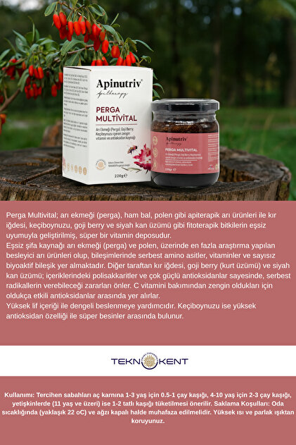 Apinutriv Perga Multivital Arı Ekmeği, Goji Berry, Kır İğdesi