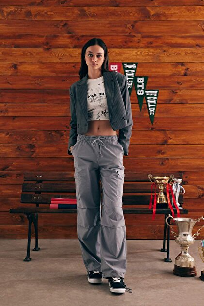 Defacto Coool Paraşüt Poplin Pantolon Basic Düz Cepli Beli