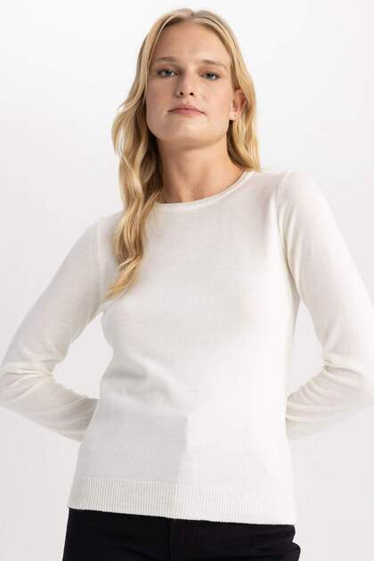 Regular Fit Crew Neck Soft Textured Basic Plain Knitwear Sweater F7091Az23Wn