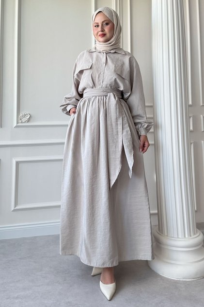 Double Pocket Balloon Sleeve Stone Skirt Suit