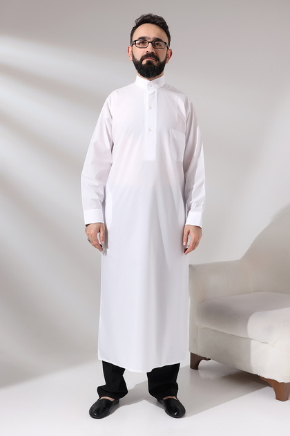Men's White Sycamore Hajj and Umrah Dress Long Length Dagron Fabric Fistan