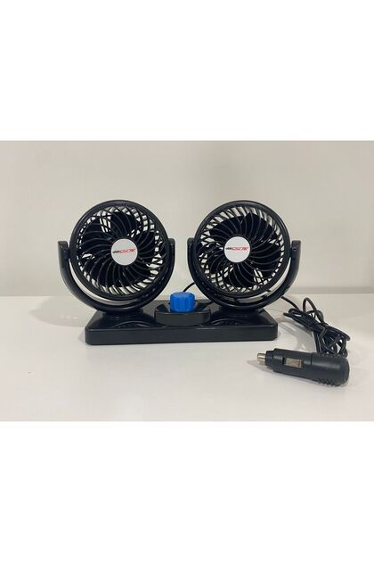 Çakmaklık girişli çift başlıklı araç fanı oto fan vantilatör 12 volt