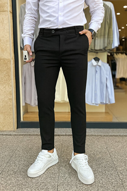 Erkek Slim Fit Pamuklu Bezayağı Dilli Kumaş Pantolon