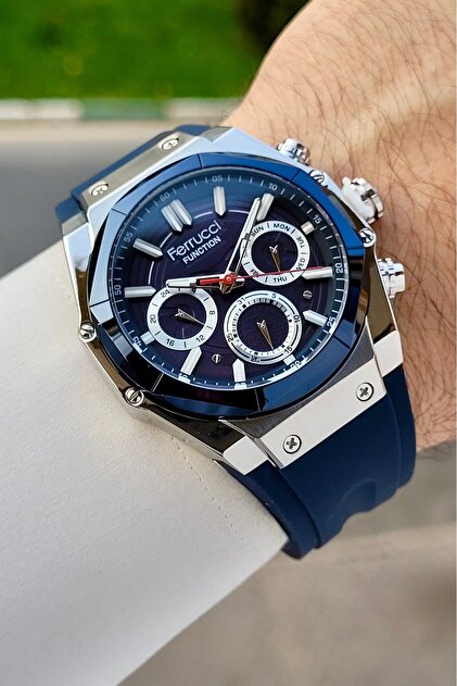 Ferrucci 41 Mm Kasası Gri Kordonu Lacivert Renk Ayarlanabilir