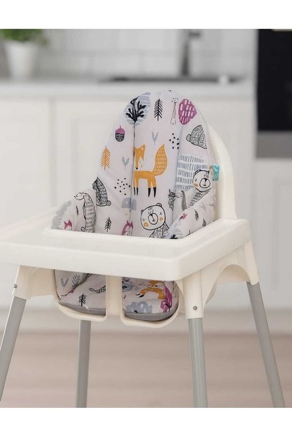 Pamuklu Bebek Çocuk Mama Sandalyesi Minderi Mavi Şirin Ayıcıklar Grili