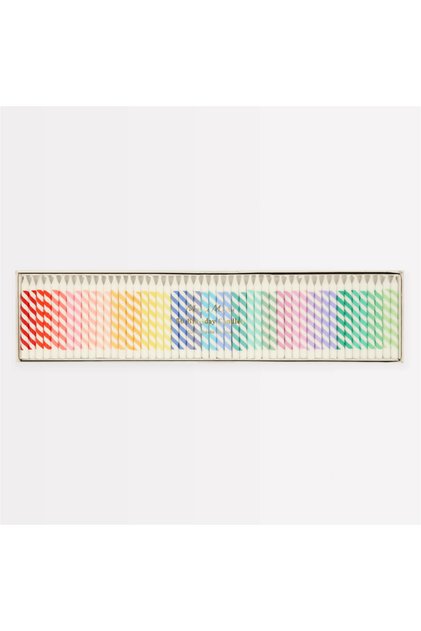 - Rainbow Striped Mini Candles - Gökkuşağı Renklerinde Mini Mumlar (x50)