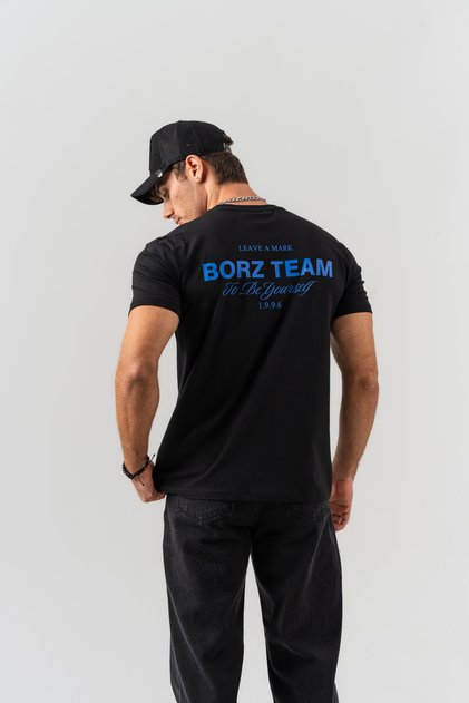 Men's Black Borz Team Back Printed 100% Cotton Regular Fit Crew Neck T-Shirt