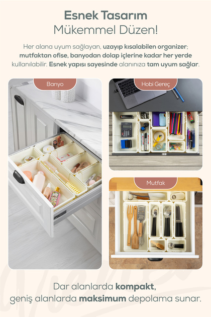 Vienev 9'lu Set Ayarlanabilir Çekmece Içi Düzenleyici Kutu