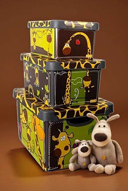 QUTU Style Box Giraffe Desenli 3 Parça Dekoratif Saklama Kutusu