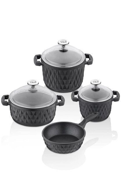 Taç Carabella Glass Cover Casting 7 Piece Pot Set Gold 3817
