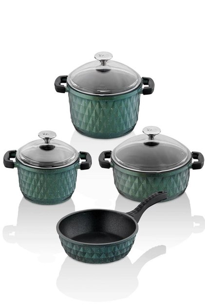 Taç Carabella Glass Cover Casting 7 Piece Pot Set Khaki 4806