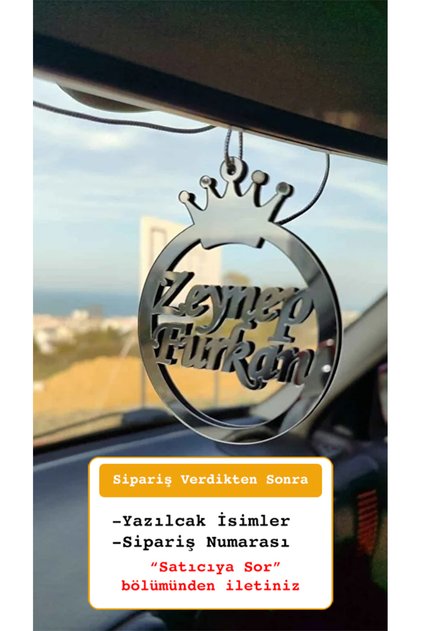 Kişiye Özel İsimli Araç Dikiz Ayna Süsü Gümüş