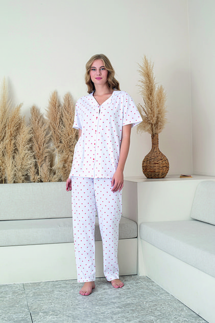 Women's 100% Natural Cotton Heart Shirt Collar Short Sleeve Quality Pajamas Set