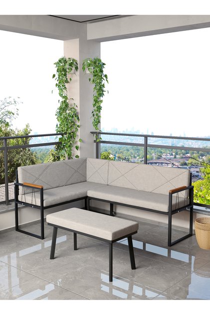 Src Balkon, Bahçe, Cafe, Köşe Takımı - Gri