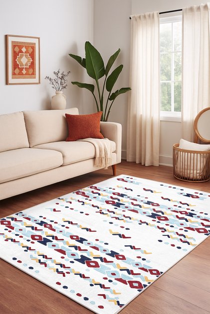 Machine washable, non-slip, stain-resistant digital kitchen rug, living room rug, and cut-to-size runner.