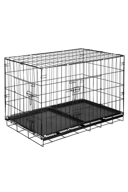 Клетка за домашни любимци, 2 врати, Сгъваема метална, XL, Черна, 100x70x60 см