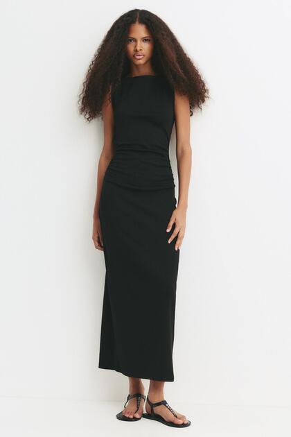 strapless open back dress Sleekly Stunning Tie-Back Midi Dress