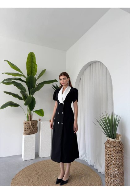 Zarina Atlas Düğmeli Midi Elbise