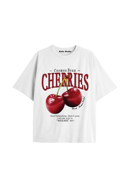 Unisex Men Women Cherries Custom Printed Oversize Cotton Crew Neck T-Shirt