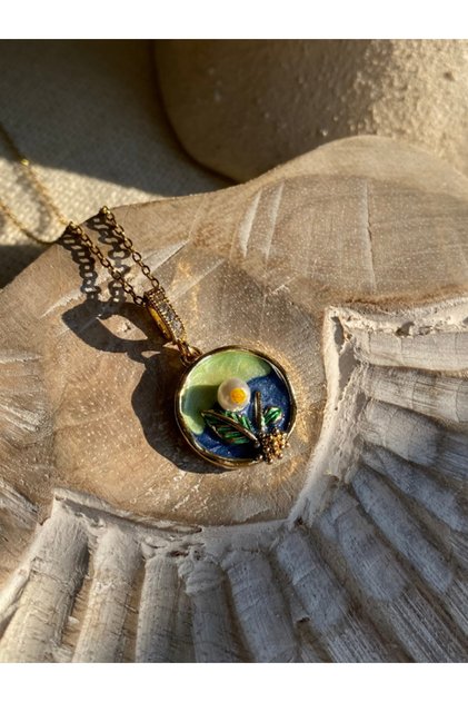 Pearl Lake Flower Vibrant Color Enamel Necklace Non-Tarnish and Rust Guaranteed Invoice 45cm