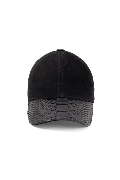 Python Leather Suede Detailed Leather Baseball Cap Unisex