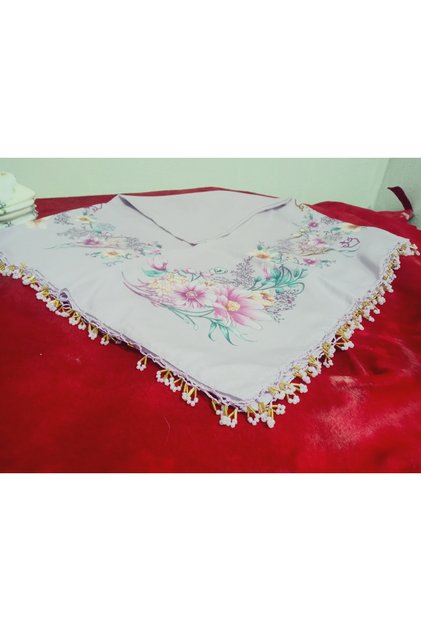 Handmade Patterned Hand Embroidered Cheesecloth with Ring Beads on the Writing Edge Yemeni, Scarf, 4 Sides Embroidered