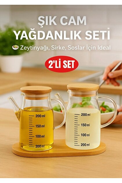 Snow Homs 2'Lİ Cam Yağdanlık Sirlelik Seti 200 ML Borosilikat