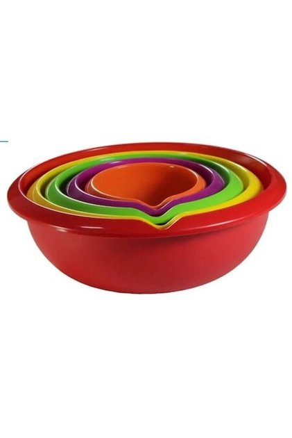 Set 5 boluri rotunde din plastic cu cioc, multicolore 0,5, 1, 2, 3, 4, 5 L