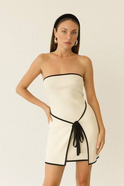 My Blog White Black Piping Mini Dress- Trendyol My Blog White Black Piping Mini Dress- Trendyol